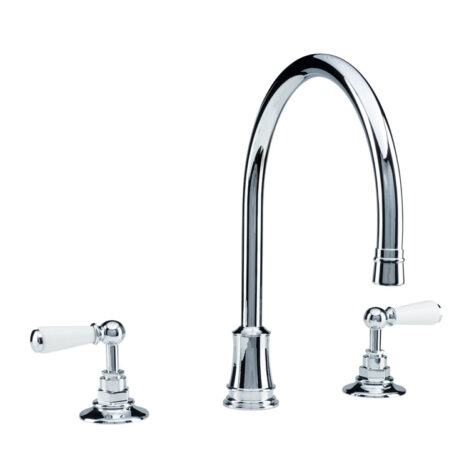 3-Hole Kitchen Mixer White Levers